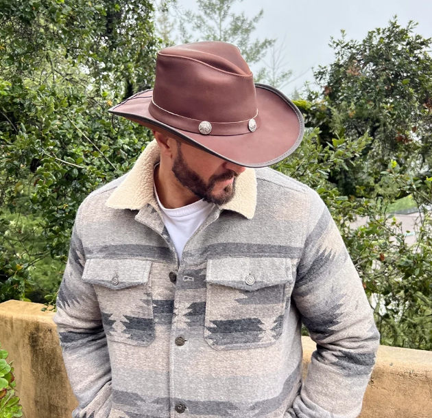 American Hat Makers Cyclone Chestnut Pinch Front Leather Cowboy Hat