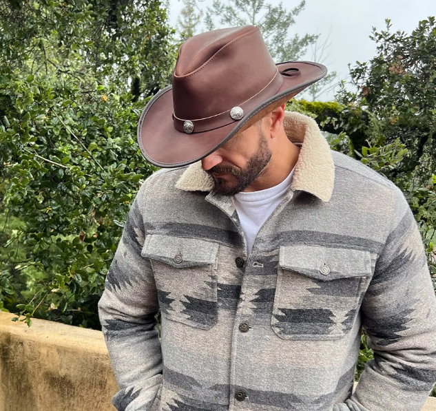 American Hat Makers Cyclone Chestnut Pinch Front Leather Cowboy Hat