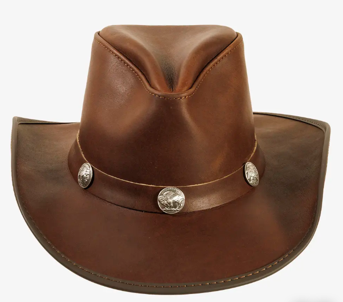 American Hat Makers Cyclone Chestnut Pinch Front Leather Cowboy Hat