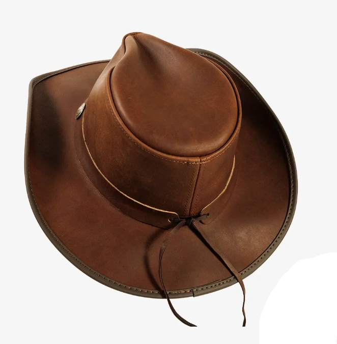 American Hat Makers Cyclone Chestnut Pinch Front Leather Cowboy Hat