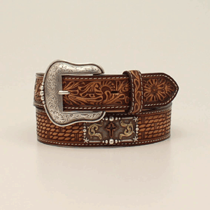 M&F 1 1/2 Floral Tabs Rectangle Cross Concho Tan D100013008