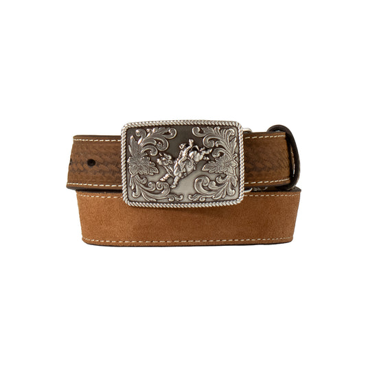 M&F Kids Belt 1 1/4" Basket Weave Tabs Medium Brown D120004044