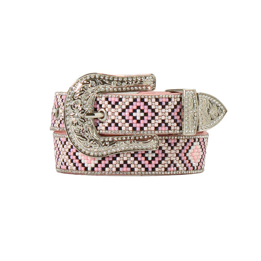 M&F Angel Ranch Kids Belt 1 1/4" Resin Beads Crystals Pink D130003930