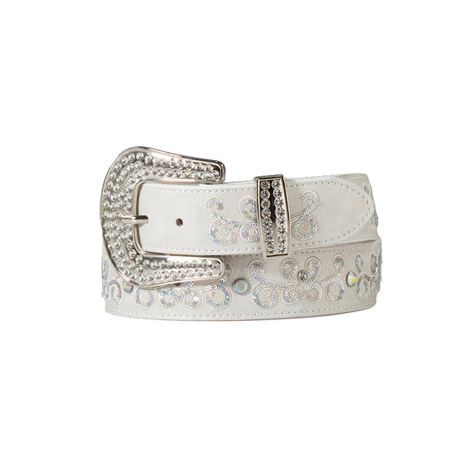 M&F Angel Ranch Belt 1 1/2" Scrolling AB Sequins White D140006405