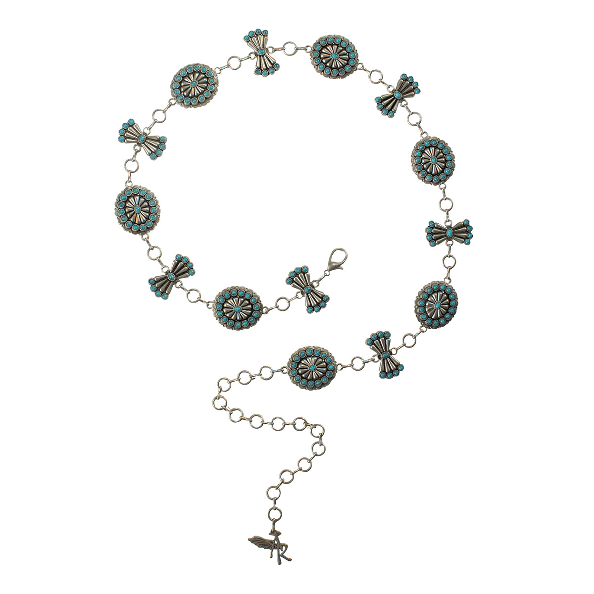 M&F Angel Ranch Ladies Chain Belt Oval Butterfly Conchos Chain Turquoise D140007833