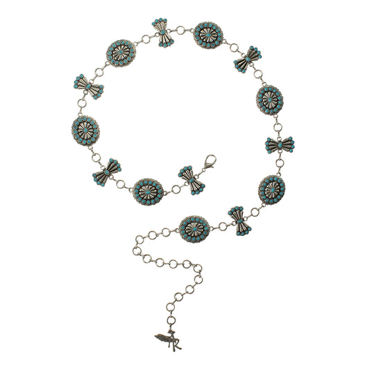 M&F Angel Ranch Ladies Chain Belt Oval Butterfly Conchos Chain Turquoise D140007833