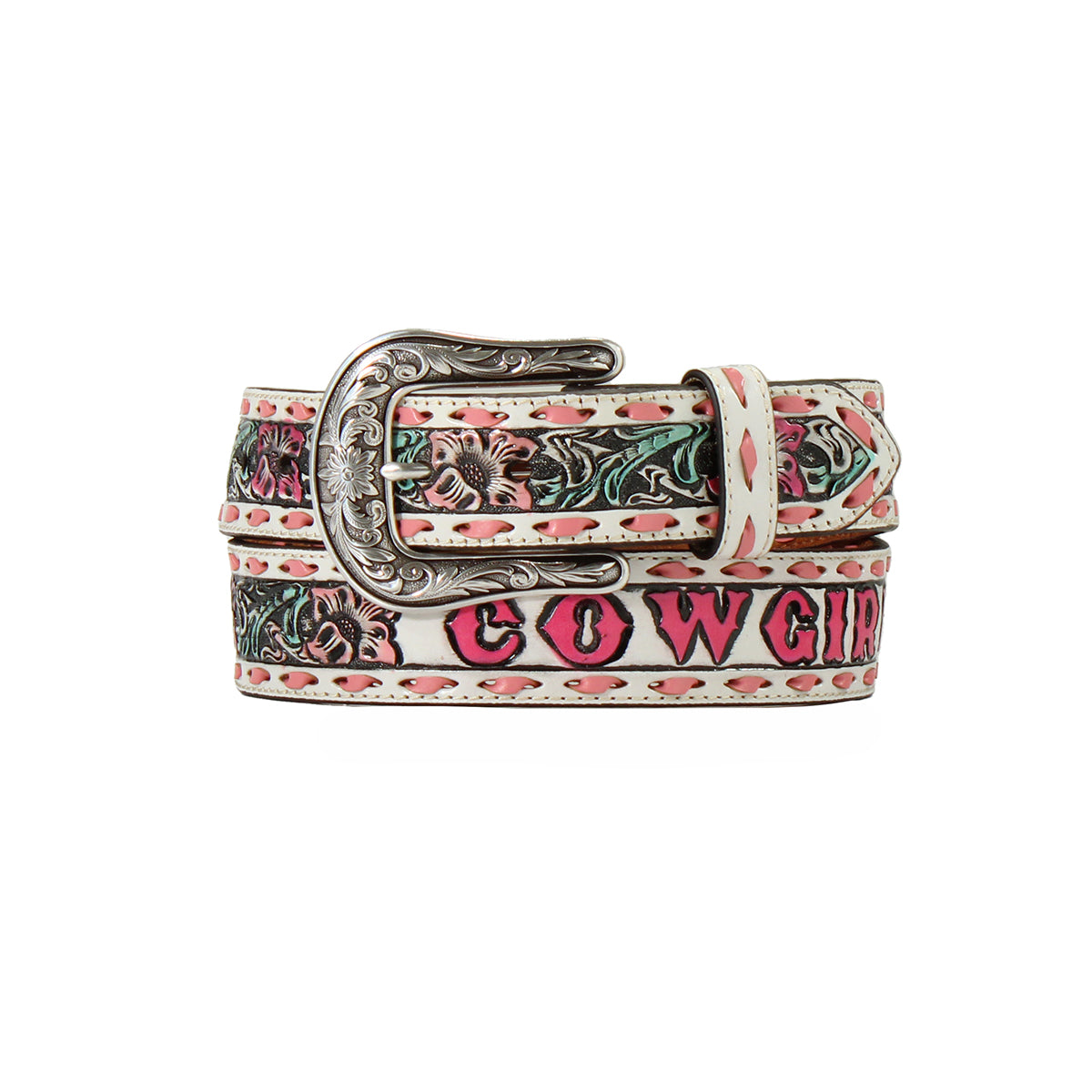 Angel Ranch Belt 1 1/2" Cowgirl Floral Embossed Pink D140008730
