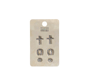 M&F D4600116 Silver Strike Earrings 3pr Stud Set