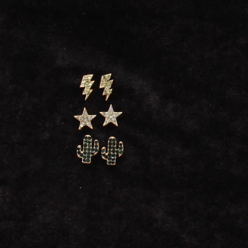 M&F Silver Strike Earrings Cactus Bolt Star Multicolour D460013697