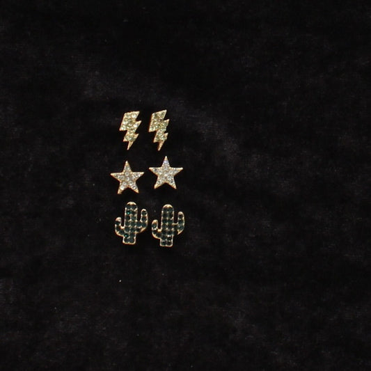 M&F Silver Strike Earrings Cactus Bolt Star Multicolour D460013697