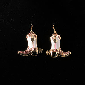 M&F D460015230 Silver Strike Ladies Earrings Cowgirl Boots Pink