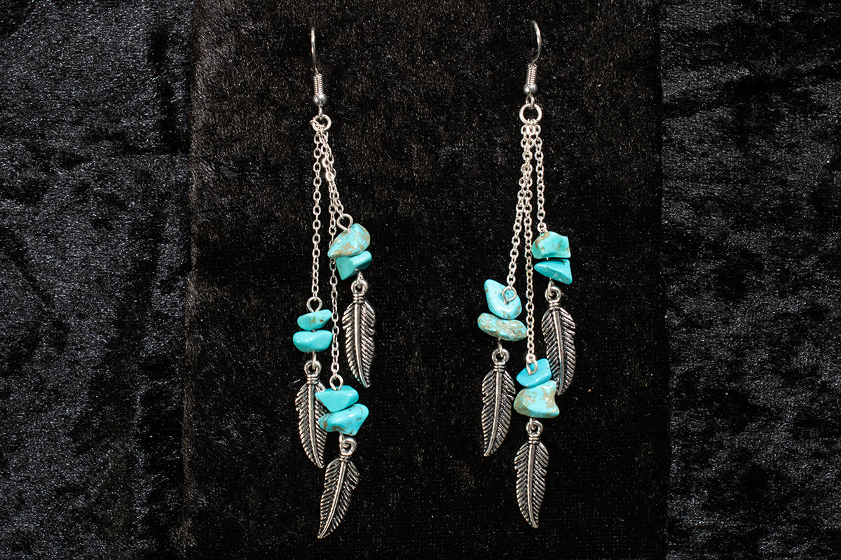 M&F D460018933 Silver Strike Ladies Earrings Turquoise Stone Feathers