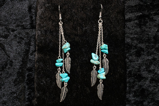 M&F D460018933 Silver Strike Ladies Earrings Turquoise Stone Feathers