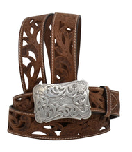 Load image into Gallery viewer, M&amp;F Angel Ranch by 3D Filigree Cut-out Brown Leather Belt DA2072
