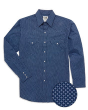 Load image into Gallery viewer, Men&#39;s Ely Cattleman Long Sleeve Geo Print Western Snap Shirt- Navy E3F2027087-NV-M
