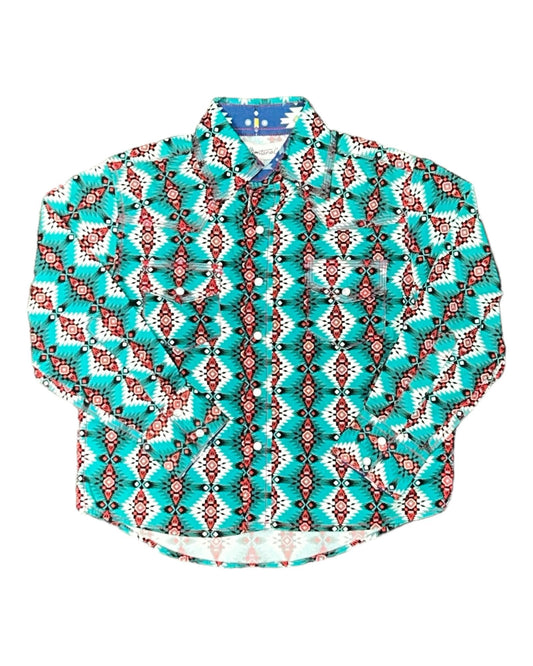 MontanaCo Green Aztec Print Kids Shirt B-1106