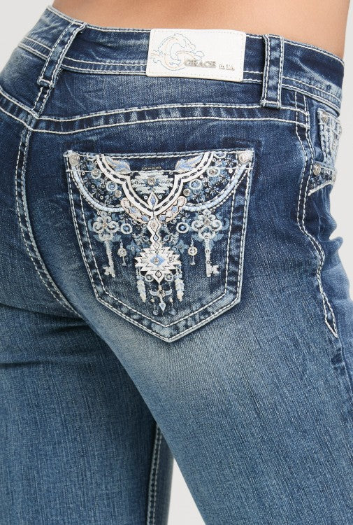 Grace In LA Western Embroidery Bootcut Jeans EB61986