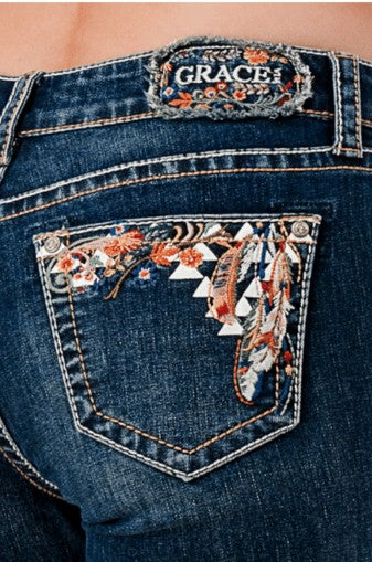 Grace In LA Western Embroidery Bootcut Jeans EB62002NF