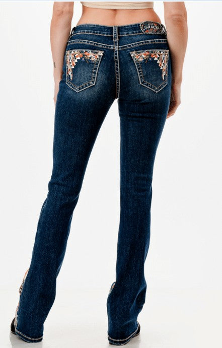 Grace In LA Western Embroidery Bootcut Jeans EB62002NF