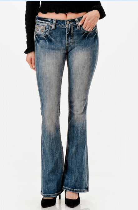 Grace In LA Western Embroidery Bootcut Jeans EL61990NL
