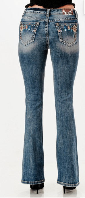 Grace In LA Western Embroidery Bootcut Jeans EL61990NL
