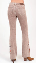 Load image into Gallery viewer, Grace Jeans Floral Embroidery Camel Colour Mid-Rise Flare Jeans ELS772
