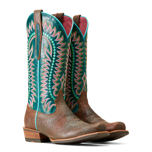 Ariat Ladies 10047048 Derby Monroe Western Boots in Shore Tan and Turquoise Nights