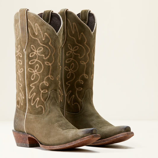 Ariat Ladies 10053792 Jukebox Cowboy Boots in Soft Olive Suede