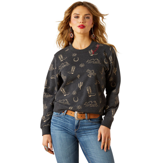 Ariat Ladies 10062737 Essential Crew Sweatshirt in Heather Black
