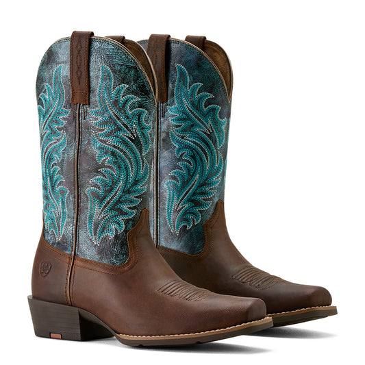 Ariat Ladies 10064077 Round Up Narrow Cutter Toe Western Boots in Sassy Brown and Ocean