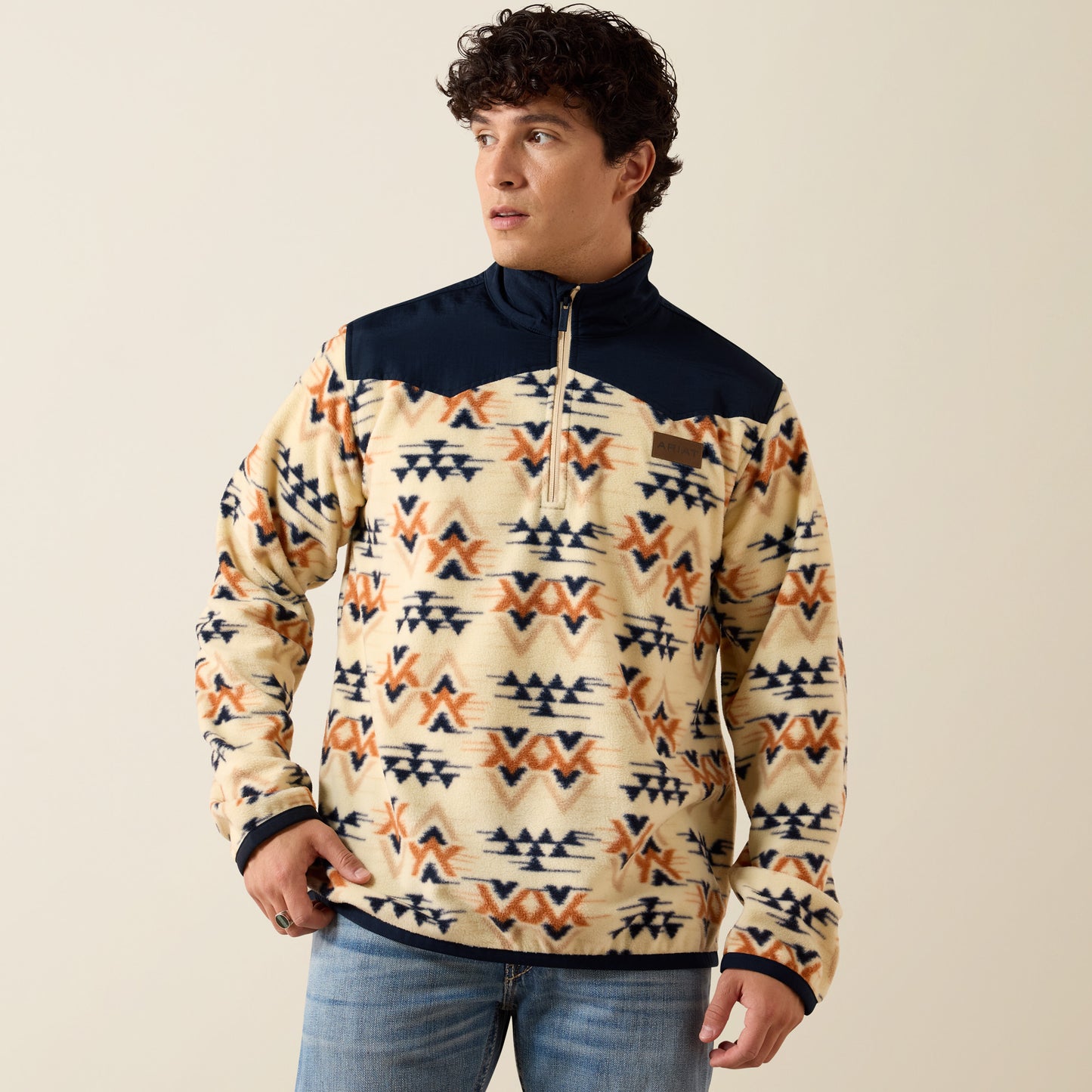 Ariat 10079312 Unisex Basis Fleece Pullover in Oxford Tan Arrows