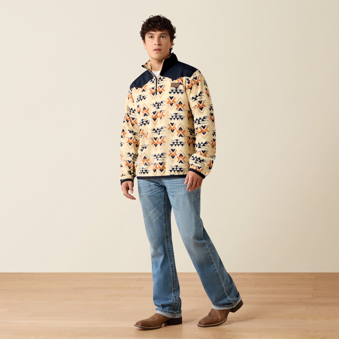 Ariat 10079312 Unisex Basis Fleece Pullover in Oxford Tan Arrows