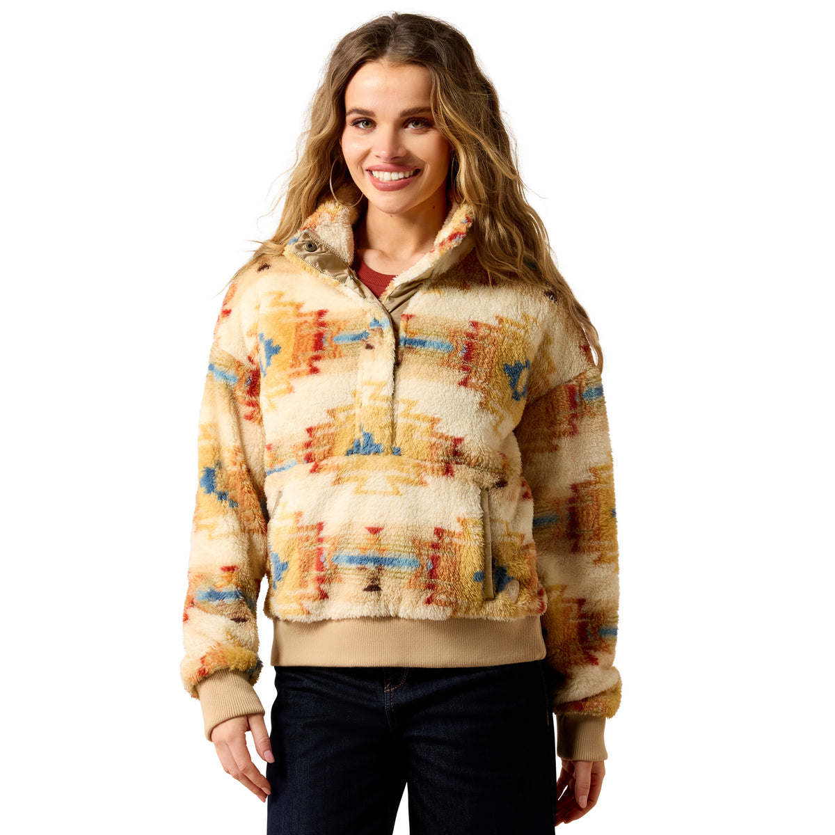 Ariat Ladies 10079471 Berber Snap Front Sweatshirt Somona Southwest Print
