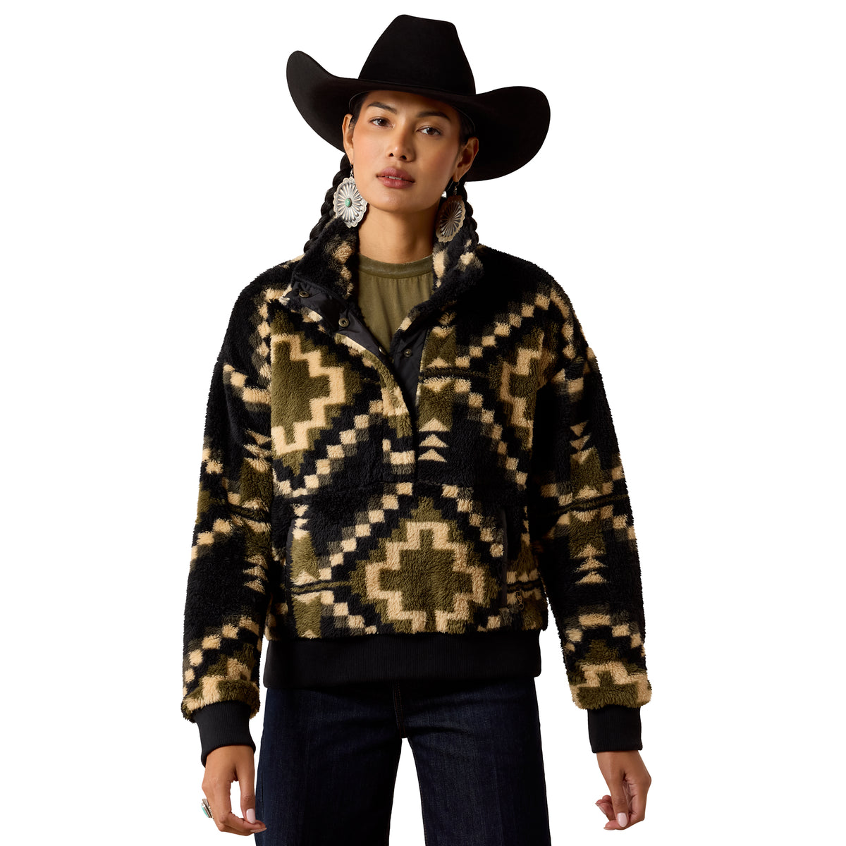 Ariat Ladies 10079622 Berber Snap Front Sweatshirt Gambit Southwest Print