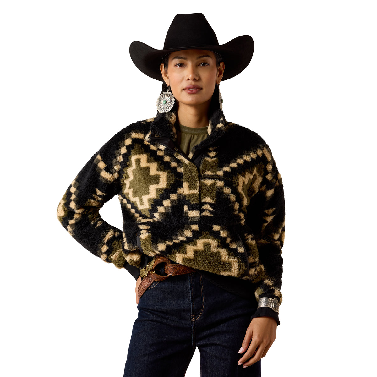 Ariat Ladies 10079622 Berber Snap Front Sweatshirt Gambit Southwest Print