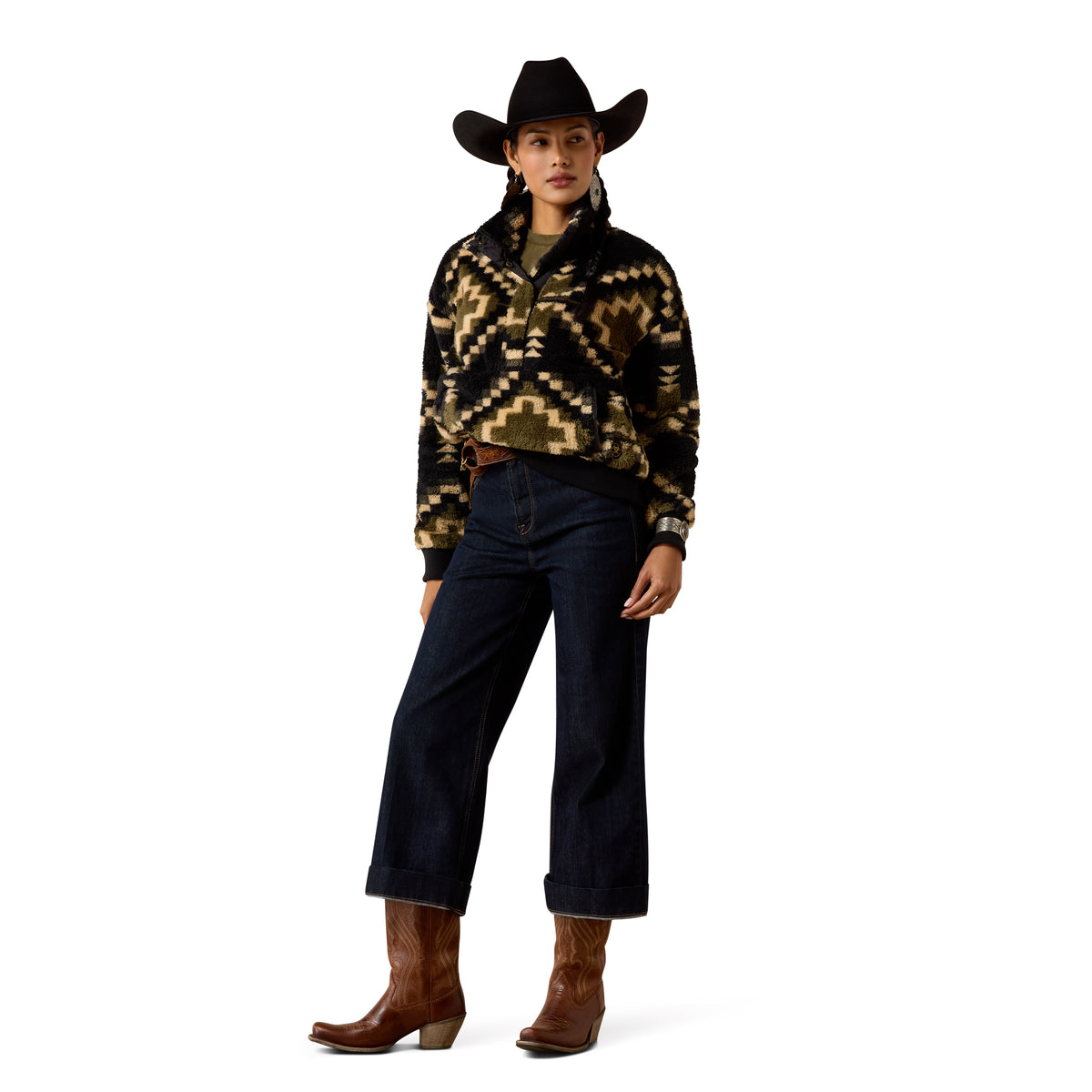Ariat Ladies 10079622 Berber Snap Front Sweatshirt Gambit Southwest Print