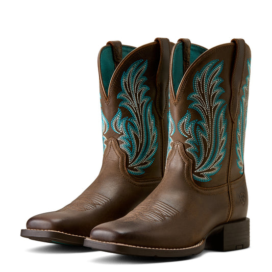 Ariat Ladies 10080408 Round Up Filly Wide Square Toe Western Boots in Dark Cacao