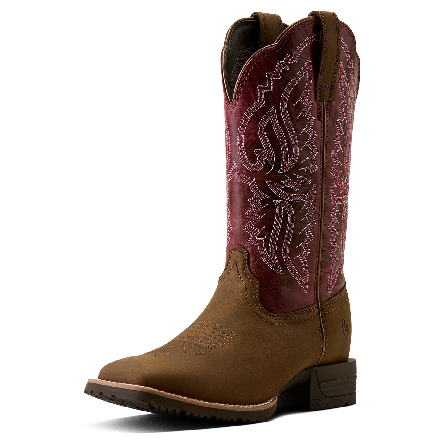 Ariat Ladies 10080426 Hybrid Ranchwork Wide Square Toe Western Boots in  Backwoods Brown & Berry Spice