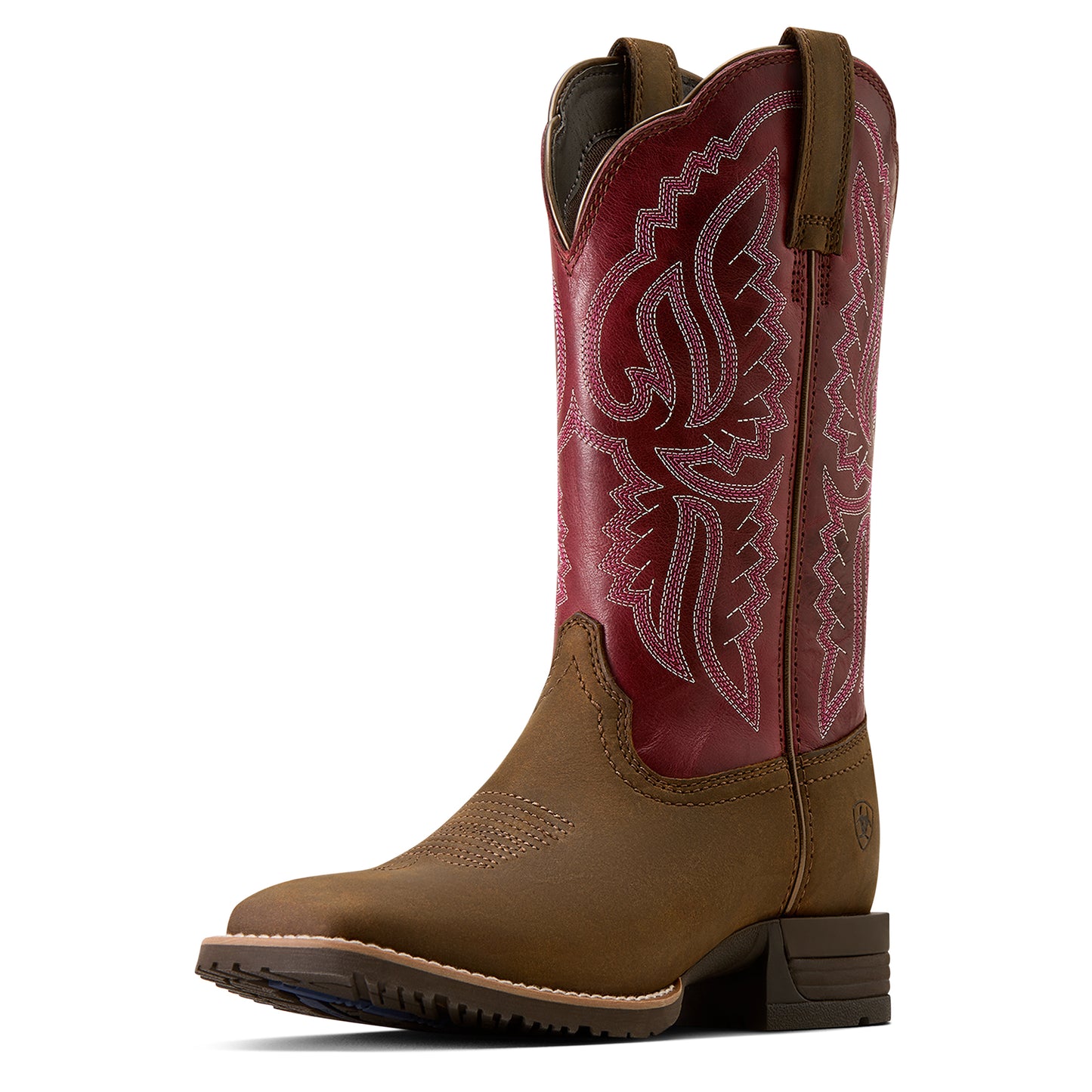 Ariat Ladies 10080426 Hybrid Ranchwork Wide Square Toe Western Boots in  Backwoods Brown & Berry Spice