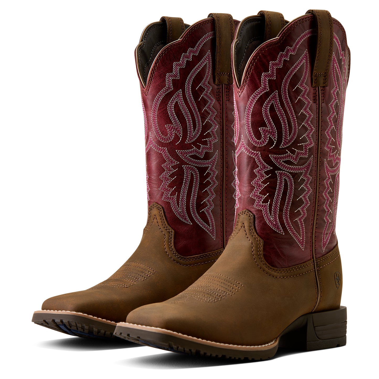 Ariat Ladies 10080426 Hybrid Ranchwork Wide Square Toe Western Boots in  Backwoods Brown & Berry Spice