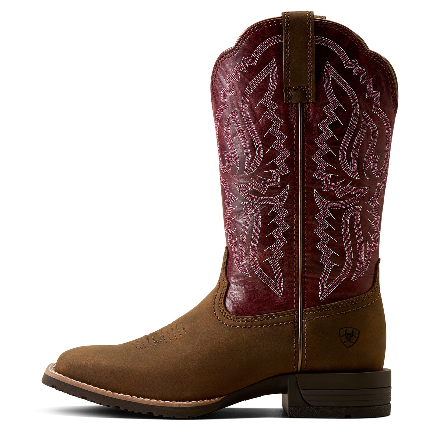 Ariat Ladies 10080426 Hybrid Ranchwork Wide Square Toe Western Boots in  Backwoods Brown & Berry Spice