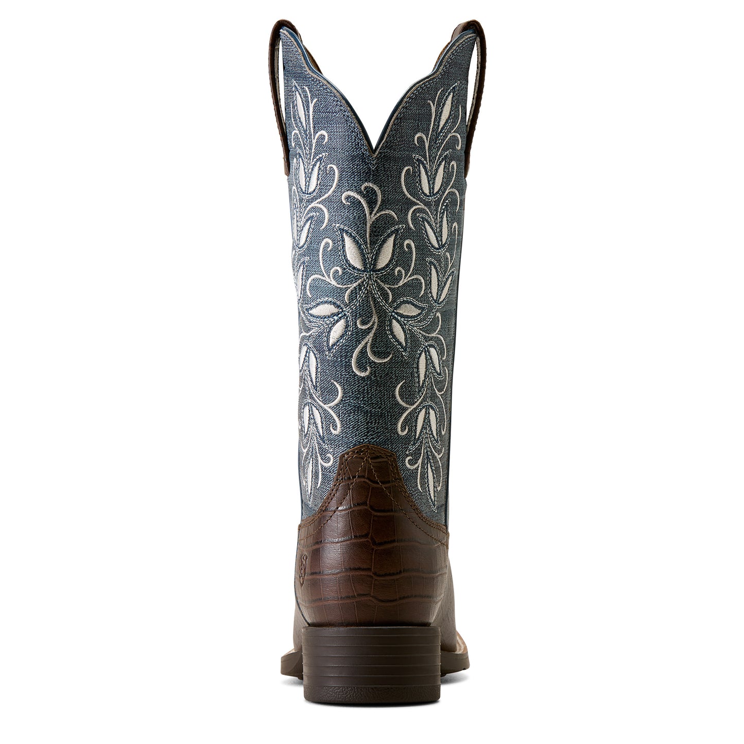 Ariat Ladies 100804911 Round Up Holly Western Boots in Chocolate Croc Print & Denim