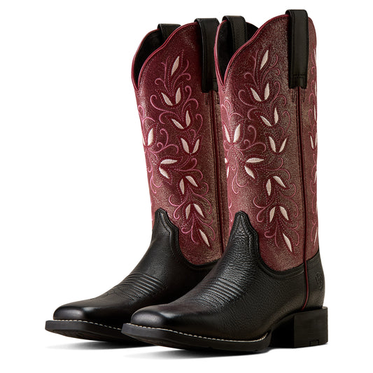 Ariat Ladies 10080492 Round Up Holly Western Boots in Obsidan & Fairy Berry