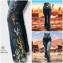 Load image into Gallery viewer, Grace Jeans Cactus Scene Mid-Rise Flare Jeans JL51881
