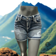 Load image into Gallery viewer, Grace Jeans Star Detail Pockets Mid Rise Jean Shorts EH51949
