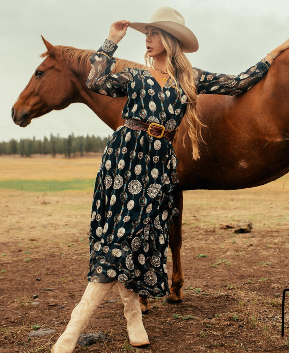 Justin Brands - Nicole Wrap Maxi Dress Black with Concho Design J-2295