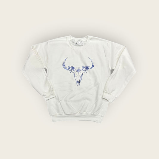 Ali Dee Fancy Cow Skull Graphic Sweatshirt in White