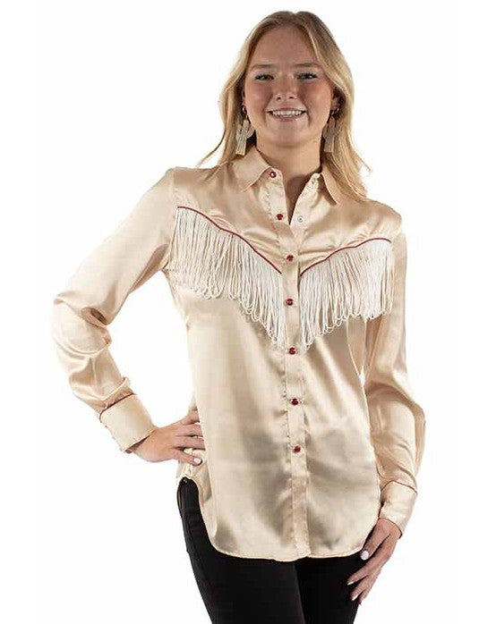 Scully HC922 Ladies Western Blouse with Fringe in Tan