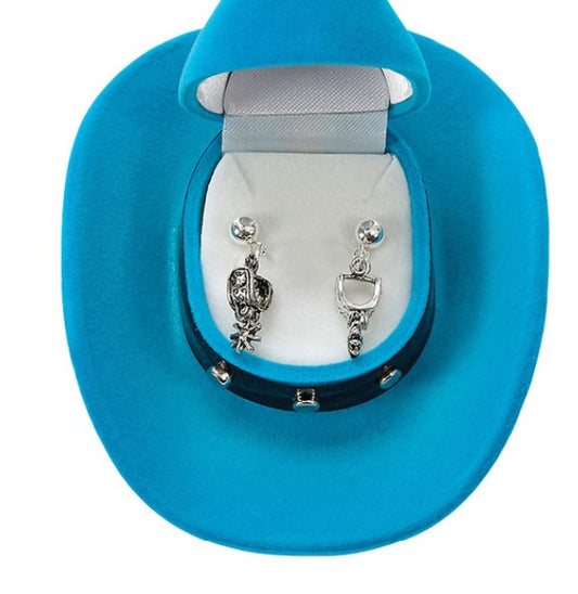 Western Express HE-142 Spur Earrings in Cowboy Hat Gift Box