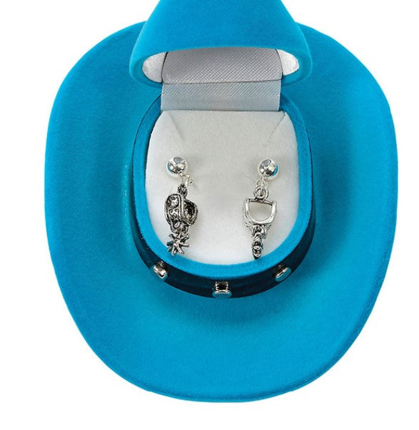 Western Express HE-142 Spur Earrings in Cowboy Hat Gift Box